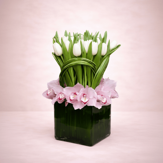 Pink Tulips & Orchid Flower Gift Arrangement-italianflowerkw