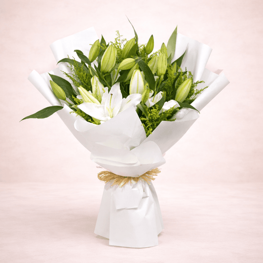 White Lily Flower Bouquet with Wrapping.-italianflowerkwWhite
