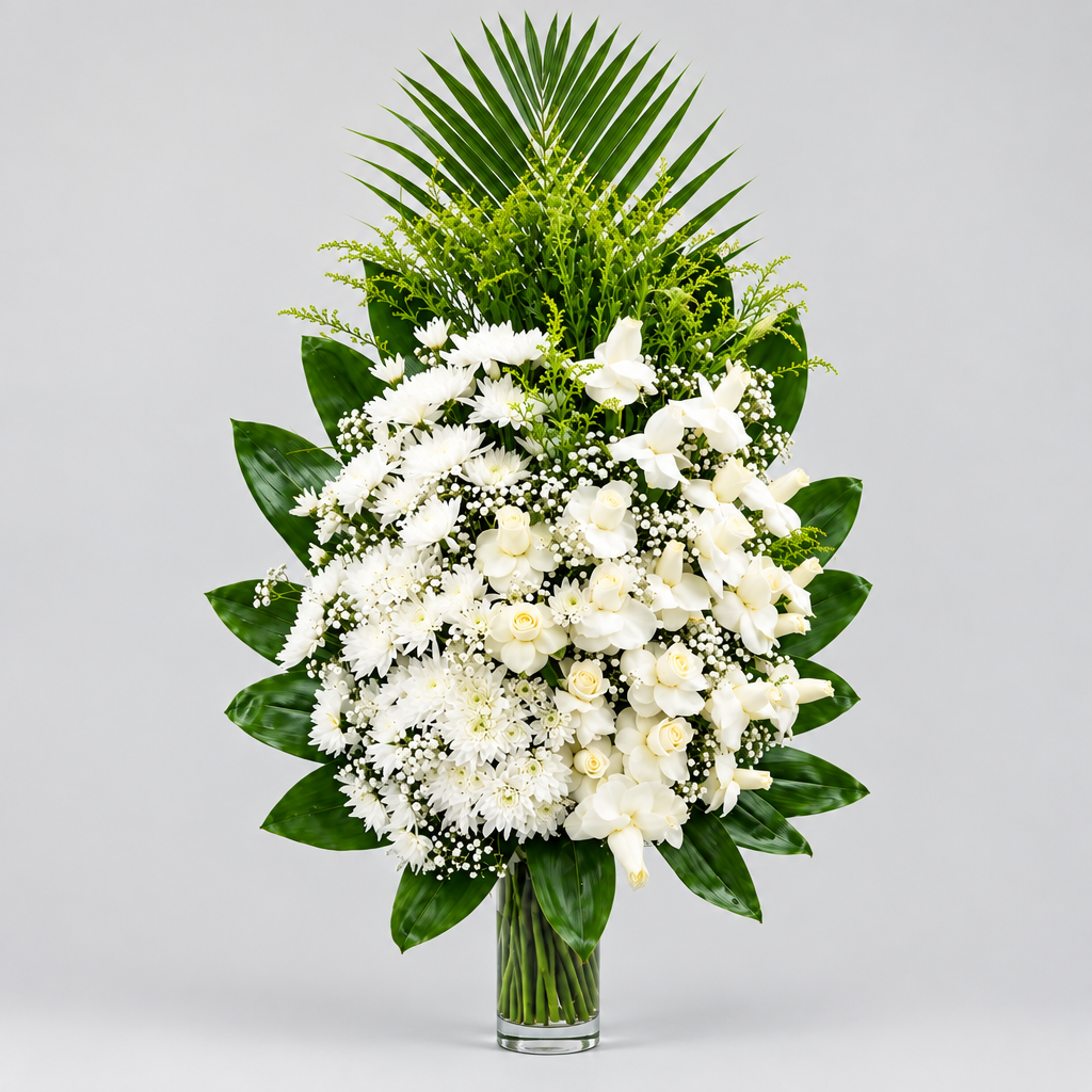 Elegant White flowers & Floral Vase Arrangement-italianflowerkw