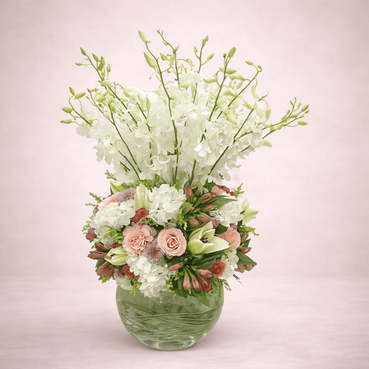 White Orchid & Pink Flower Vase Arrangement-italianflowerkw
