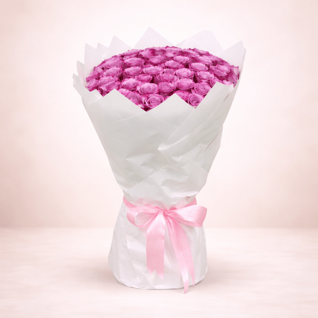 Elegant Purple Rose Bouquet with White Wrapping Roses-italianflowerkw