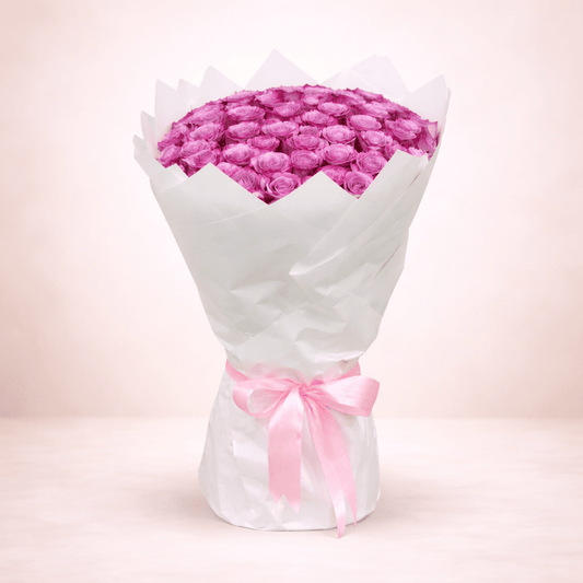 Elegant Purple Rose Bouquet with White Wrapping Roses-italianflowerkw