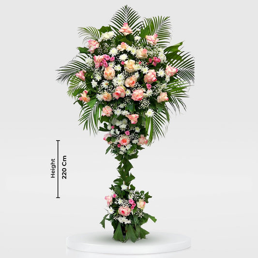 Pink Rose & White Craze Bouquet with Erica and Green Stand-italianflowerkw