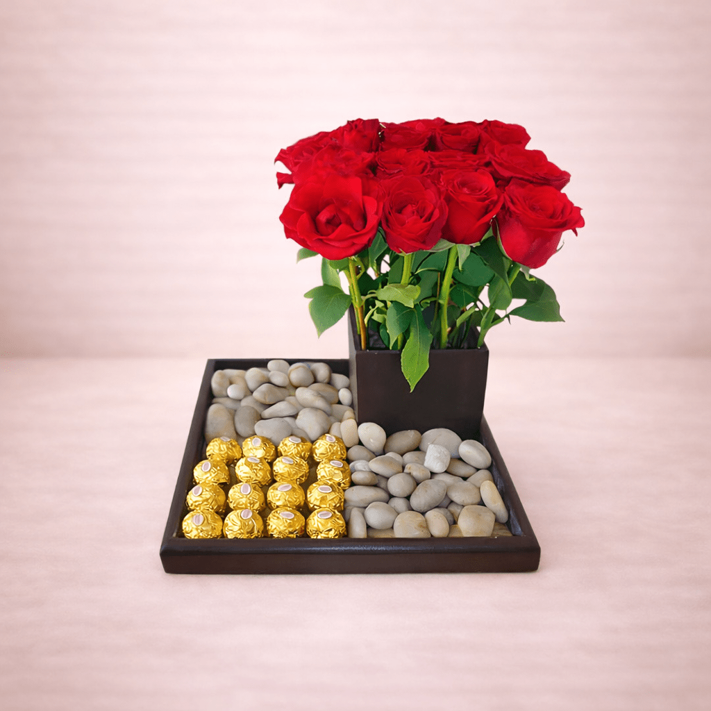 Luxury Red Roses & Ferrero Rocher Gift Tray-italianflowerkwFloral