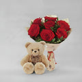 GiftoFlora Red Roses Bouquet with Teddy Bear Gift Combo-italianflowerkw