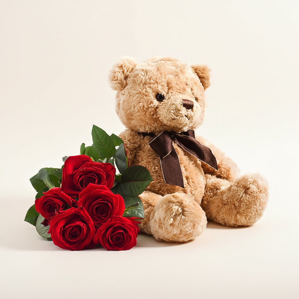 Teddy Bear Bouquet with Roses Gift Set - italianflowerkw-italianflowerkw