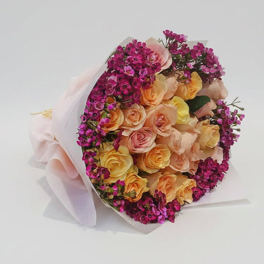 Glitter-yellow roses and wax flower- italianflowerkw