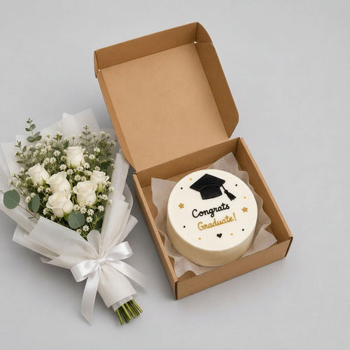Bouquet & Cake Graduation Gift Set-italianflowerkw