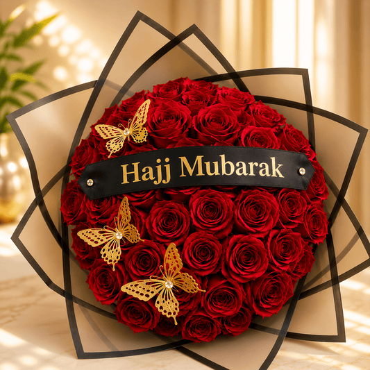 Hajj Mubarak Red Roses Bouquet - italianflowerkw