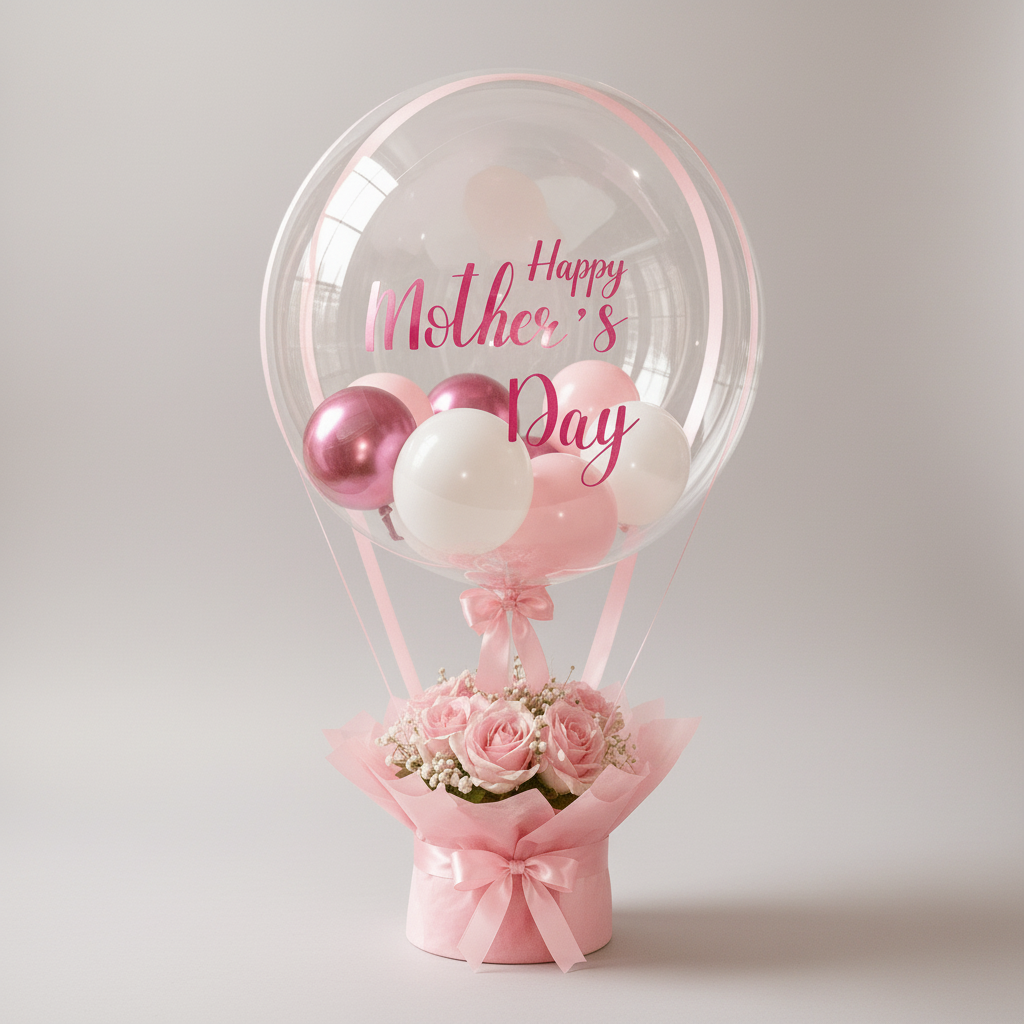 Happy Mother's Day Bobo Balloon with Flowers - italianflowerkw
