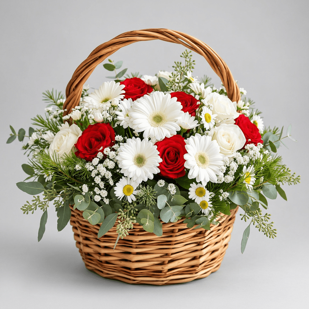 Harmony Basket – Red and White Flower Basket Kuwait Arrangement-italianflowerkw