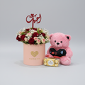 Gerbera Flower Vase with Chocolates & Teddy Bear-italianflowerkw