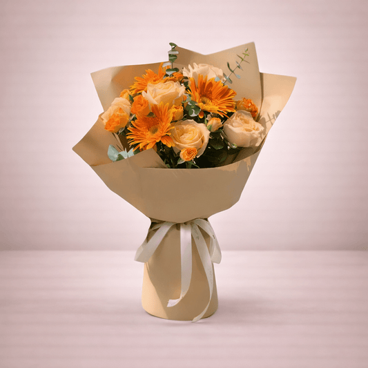 Melody: Elegant Roses Bouquet with Vibrant Gerbera Flower Mix