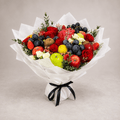 Fruit Bouquet Delivery Kuwait – White Wrapping with Black Ribbon-italianflowerkw