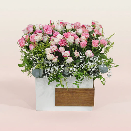 Baby Pink Floral Gift Box - Elegant Arrangement-italianflowerkw