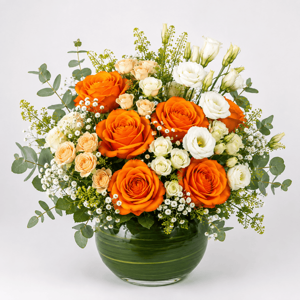 Orange Rose Glass Vase Arrangement Kuwait-italianflowerkw
