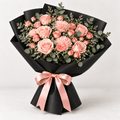Peach Rose Bouquet in Elegant Black Wrap-italianflowerkw