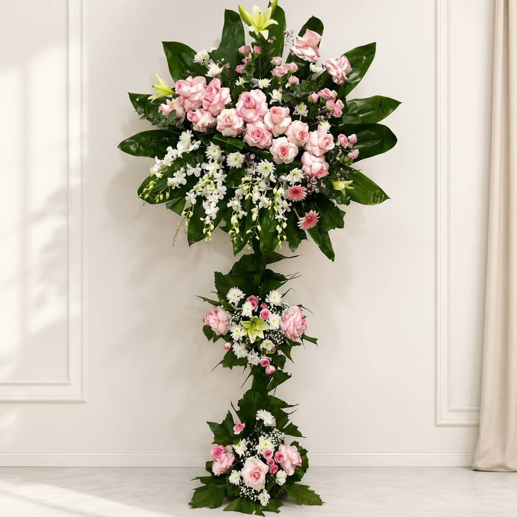 Pink Grand Standing Floral Arrangement – Roses, Orchids & Lilies-italianflowerkw