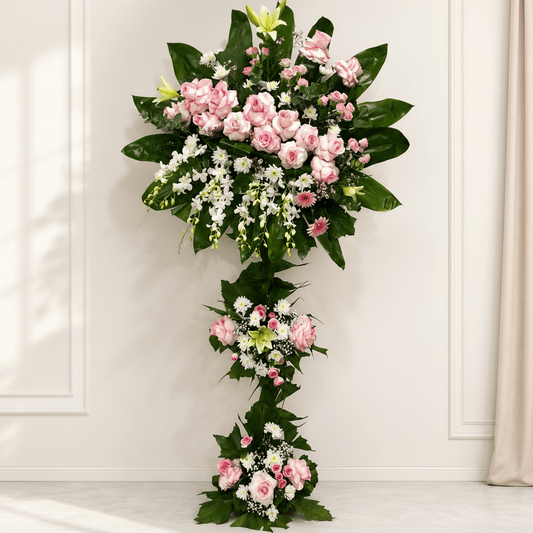 Pink Grand Standing Floral Arrangement – Roses, Orchids & Lilies-italianflowerkw