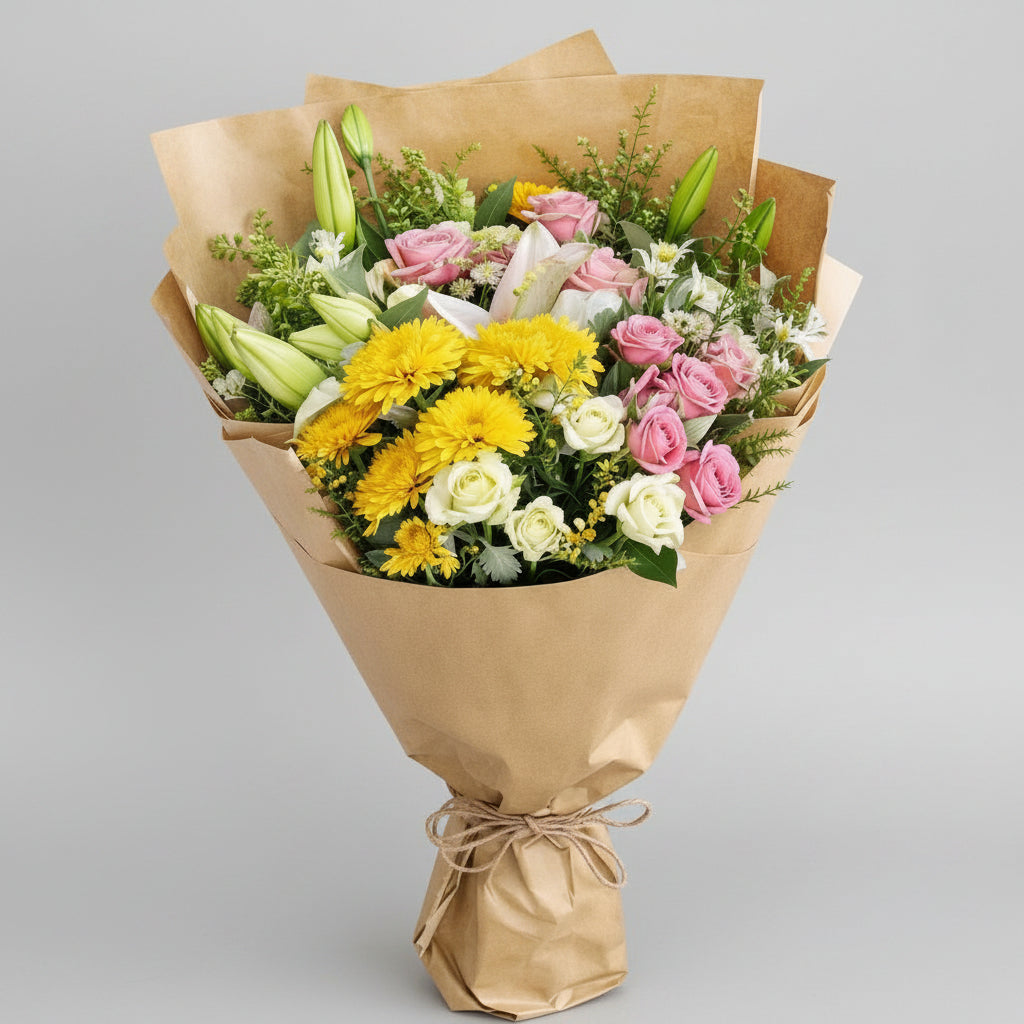 Elegant Pink Lilies and Astoma Bouquet Wrapping-italianflowerkw