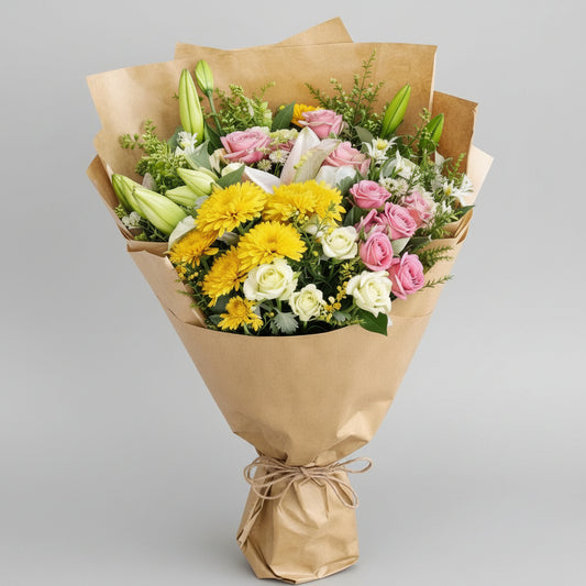 Elegant Pink Lilies and Astoma Bouquet Wrapping-italianflowerkw