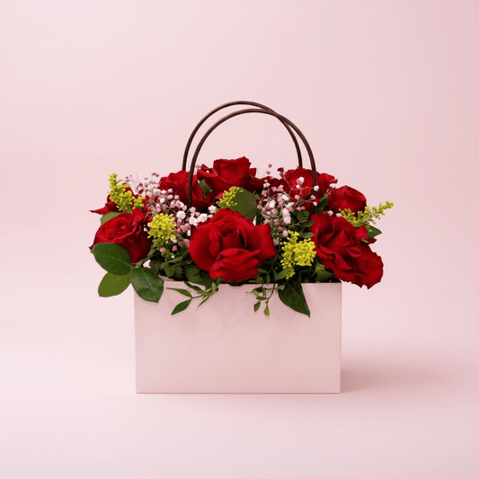 Pink Mini Bag with 5 Red Roses-italianflowerkw