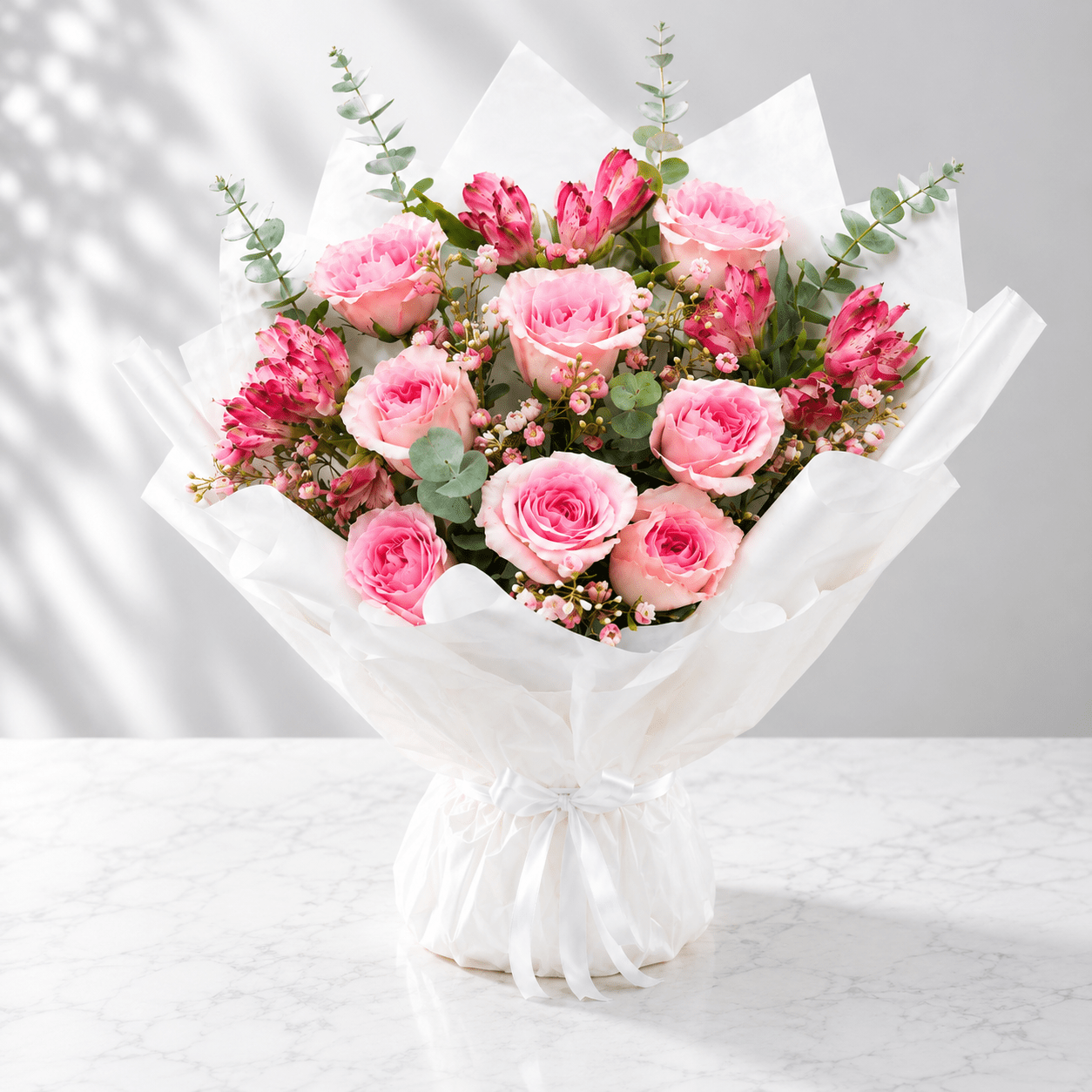 Pink Rose & Alstroemeria Bouquet-italianflowerkw
