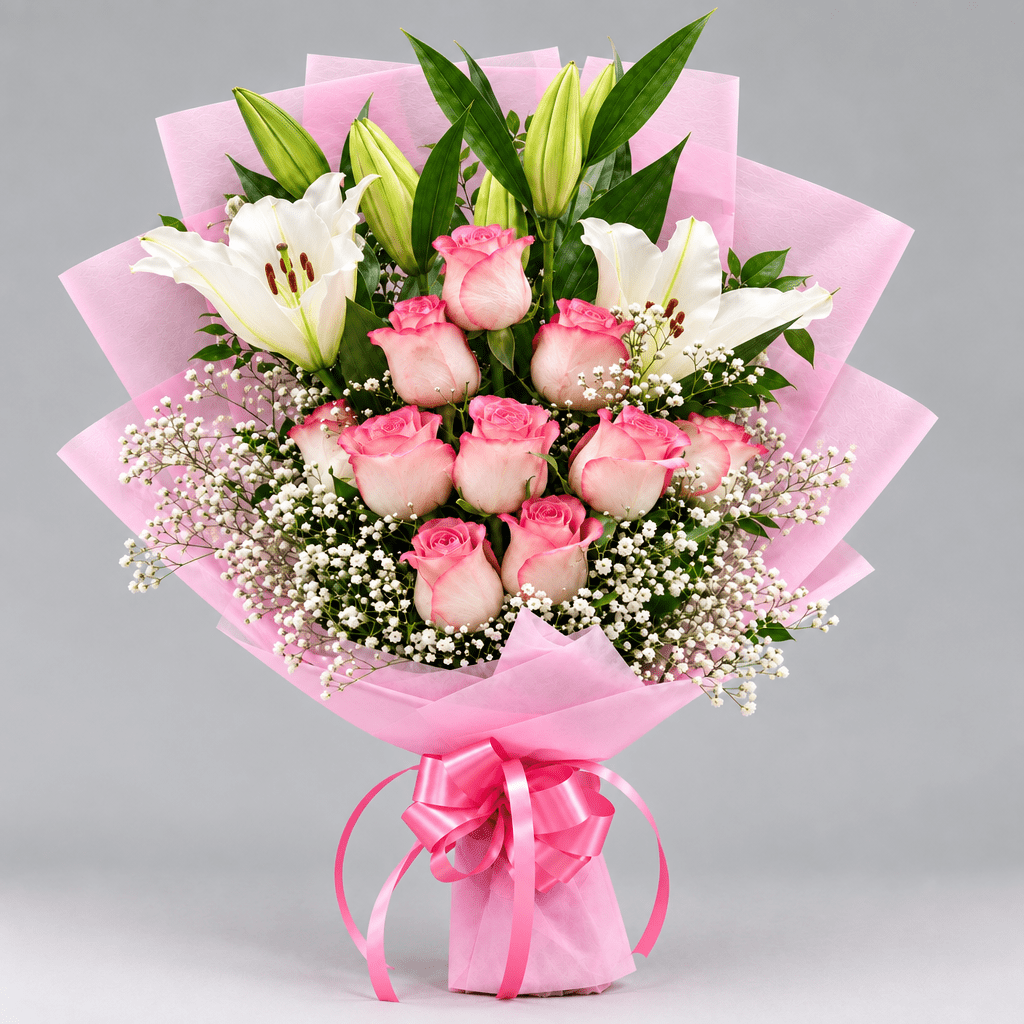 pink rose lily bouquet Kuwait | italianflowerkw