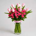 Pink Tulip & Baby Rose Vase Arrangement-italianflowerkw
