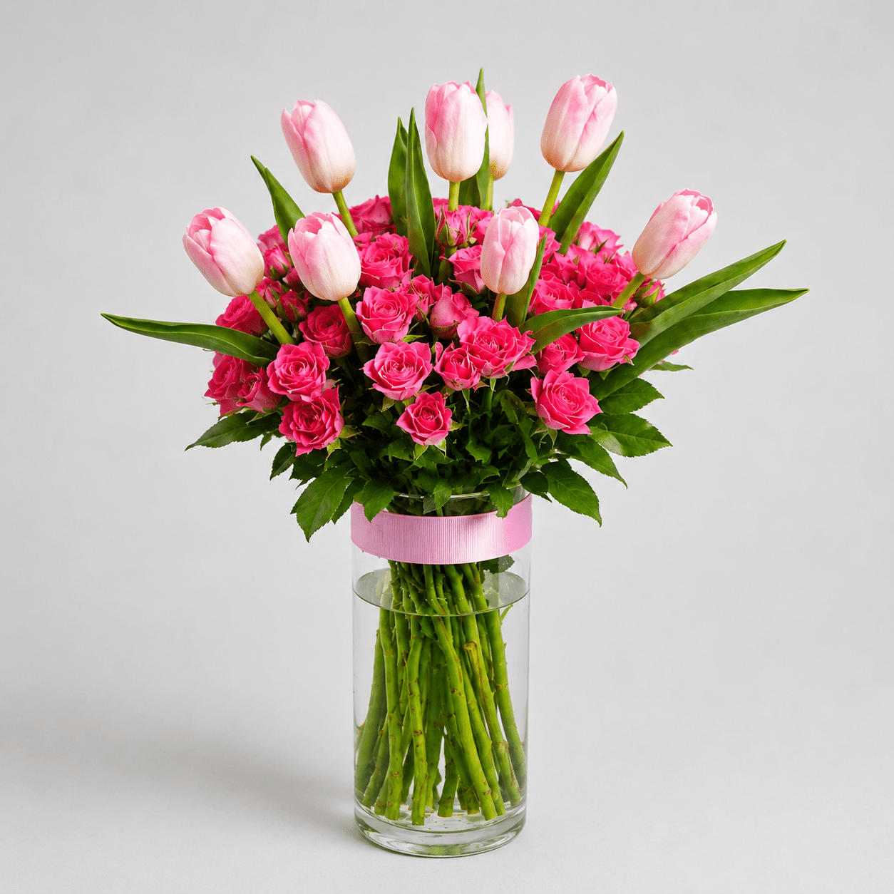 Pink Tulip & Baby Rose Vase Arrangement-italianflowerkw