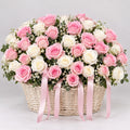 Pink & White Rose Basket Arrangement-italianflowerkw