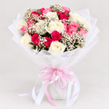 Pink & White Rose Bouquet with Baby’s Breath-italianflowerkw