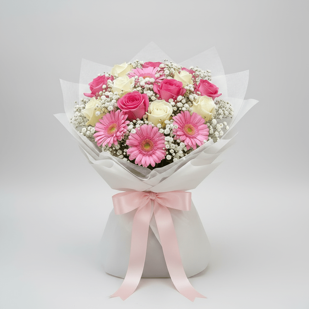 Pink & White Roses Bouquet kuwait-italianflowerkw