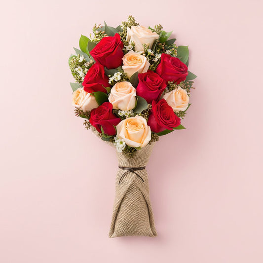Red & peach bouquet - italianflowerkw
