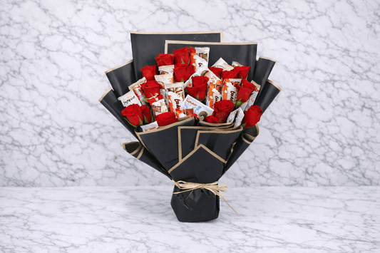 15 Red Roses & Kinder Chocolate Bouquet -italianflowerkw