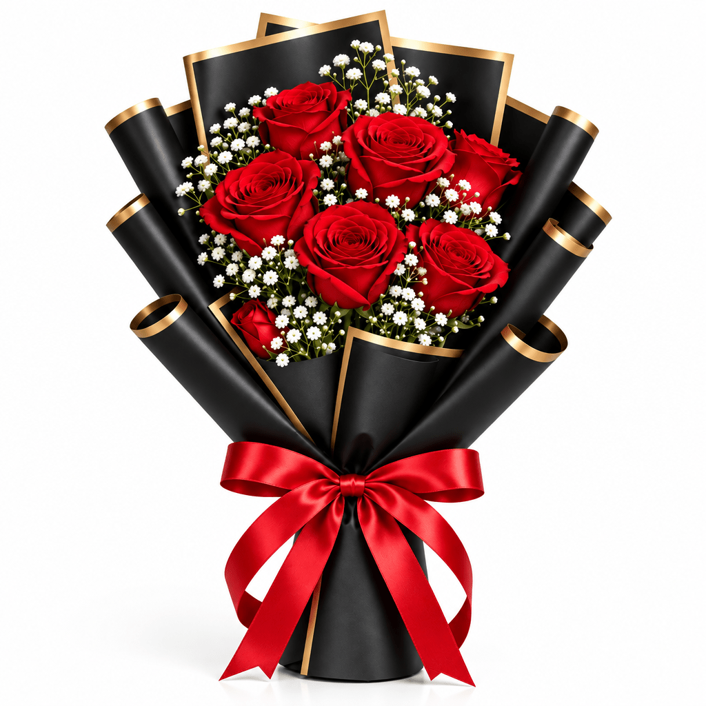 Red Rose Bouquet Kuwait in Black & Gold Wrap-italianflowerkw
