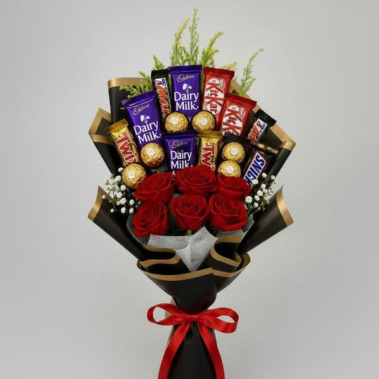 Red Roses & Chocolate Bouquet-italianflowerkw