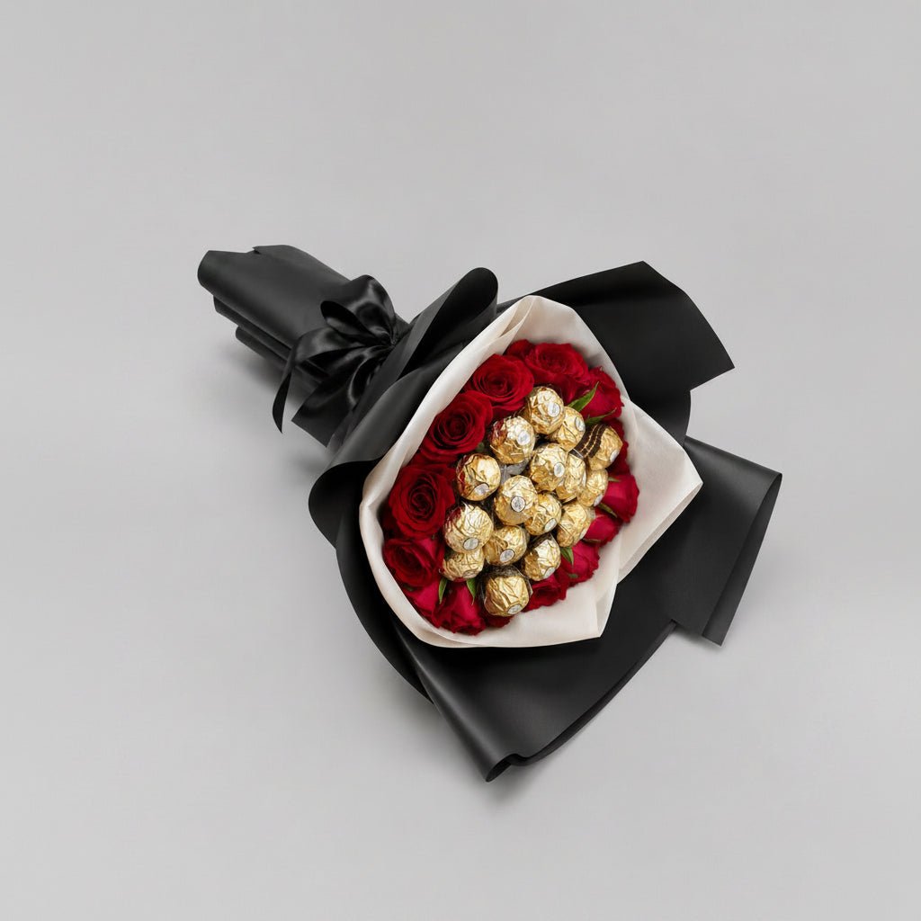 Red Roses & Ferrero Rocher Bouquet-italianflowerkw