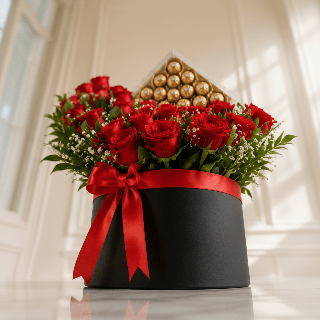 Red Roses & Ferrero Rocher Chocolate Box - italianflowerkw