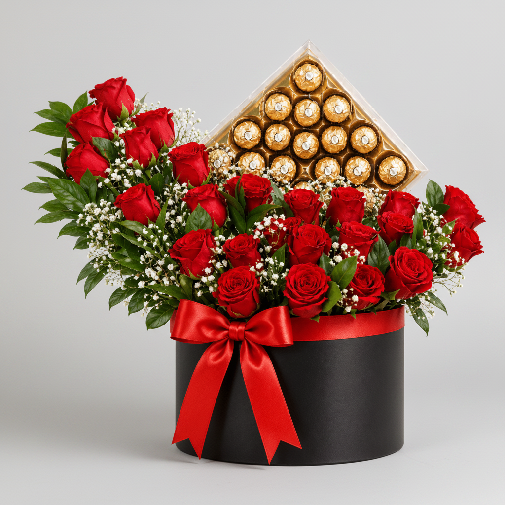Red Roses & Ferrero Rocher Chocolate Box - italianflowerkw