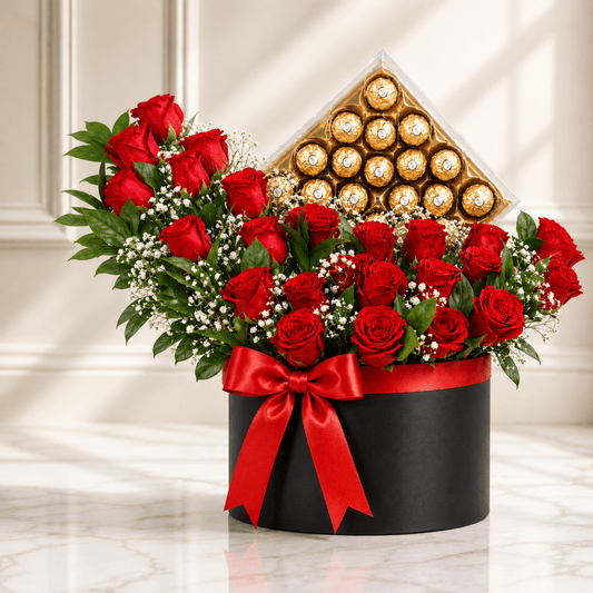 Red Roses & Ferrero Rocher Chocolate Box - italianflowerkw