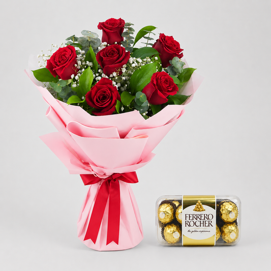 Mixed Flowers Bouquet & Chocolates Gift Set-italianflowerkwRed Rose Bouquet with Ferrero Rocher Kuwait