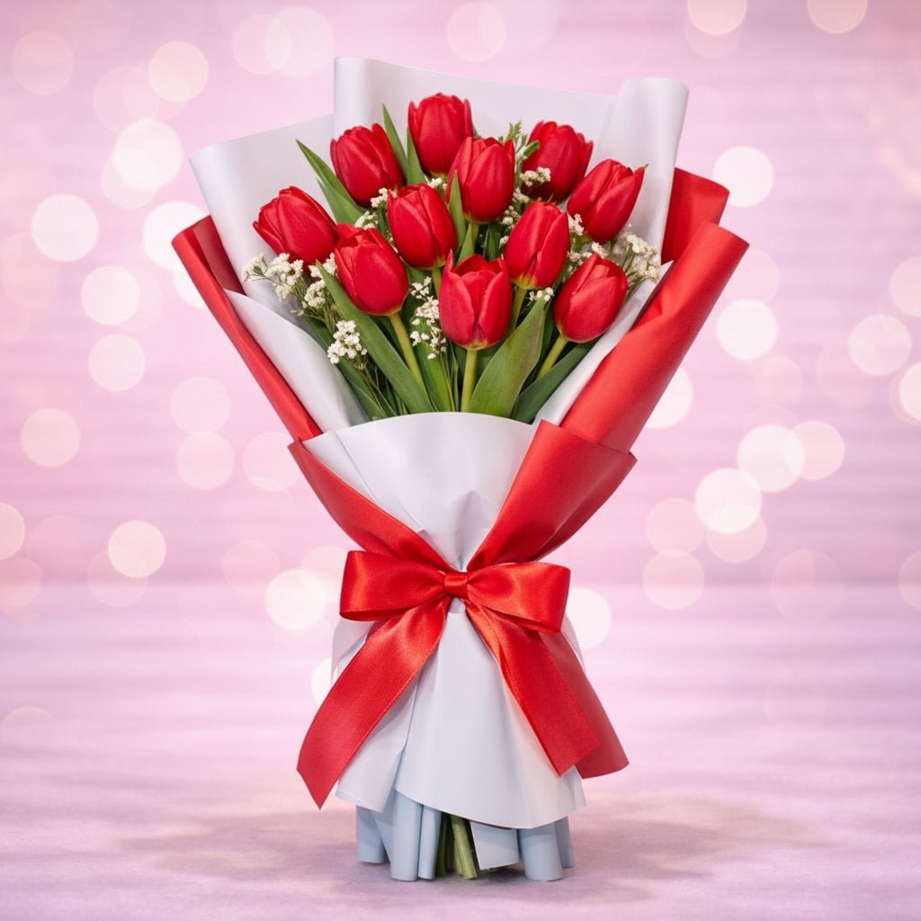 Elegant 10 Red Tulips Hand Bouquet-italianflowerkw