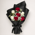 Red & White Roses Bouquet – 7 Stems | Black Wrapping-italianflowerkw