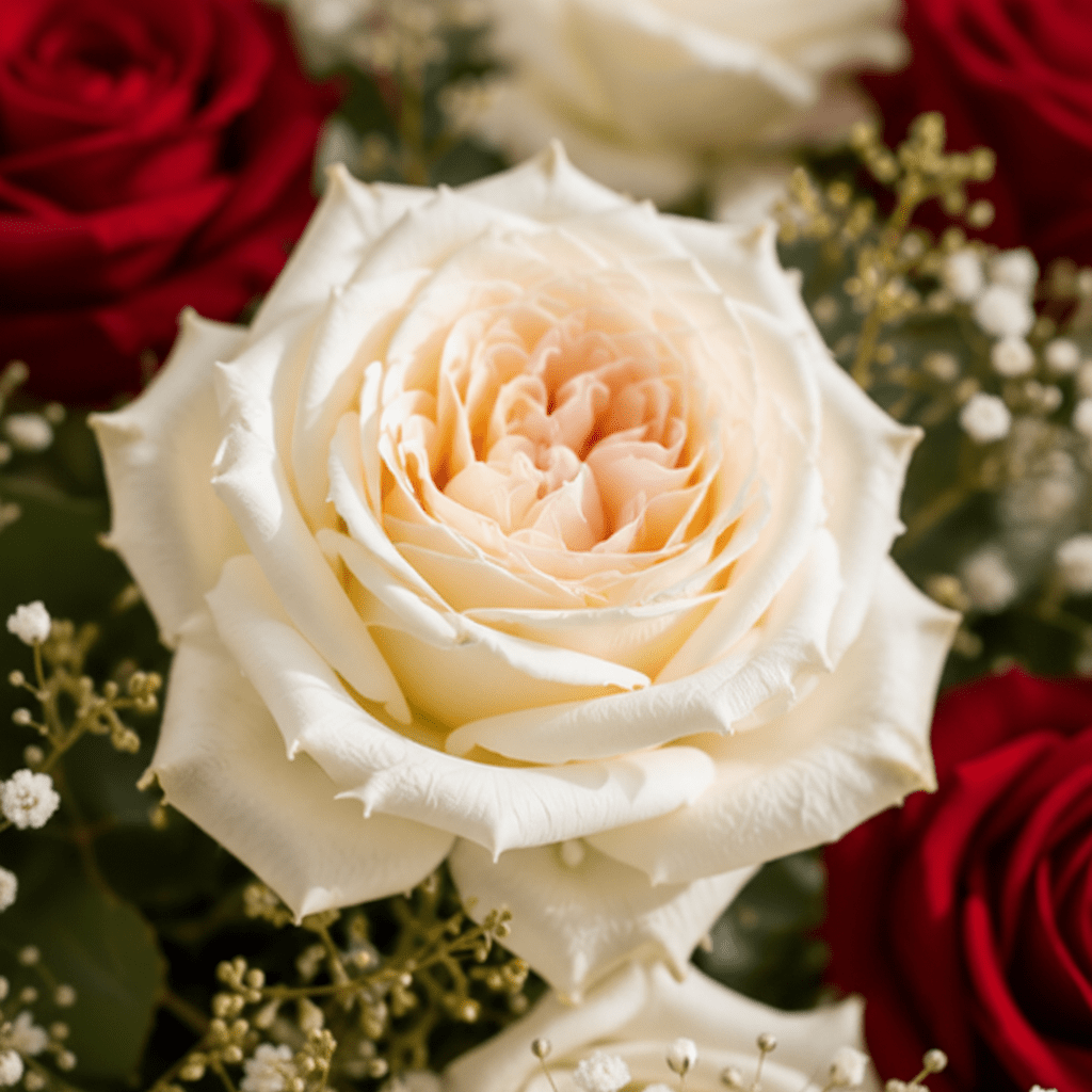Red & White Roses in a Vase - italianflowerkw