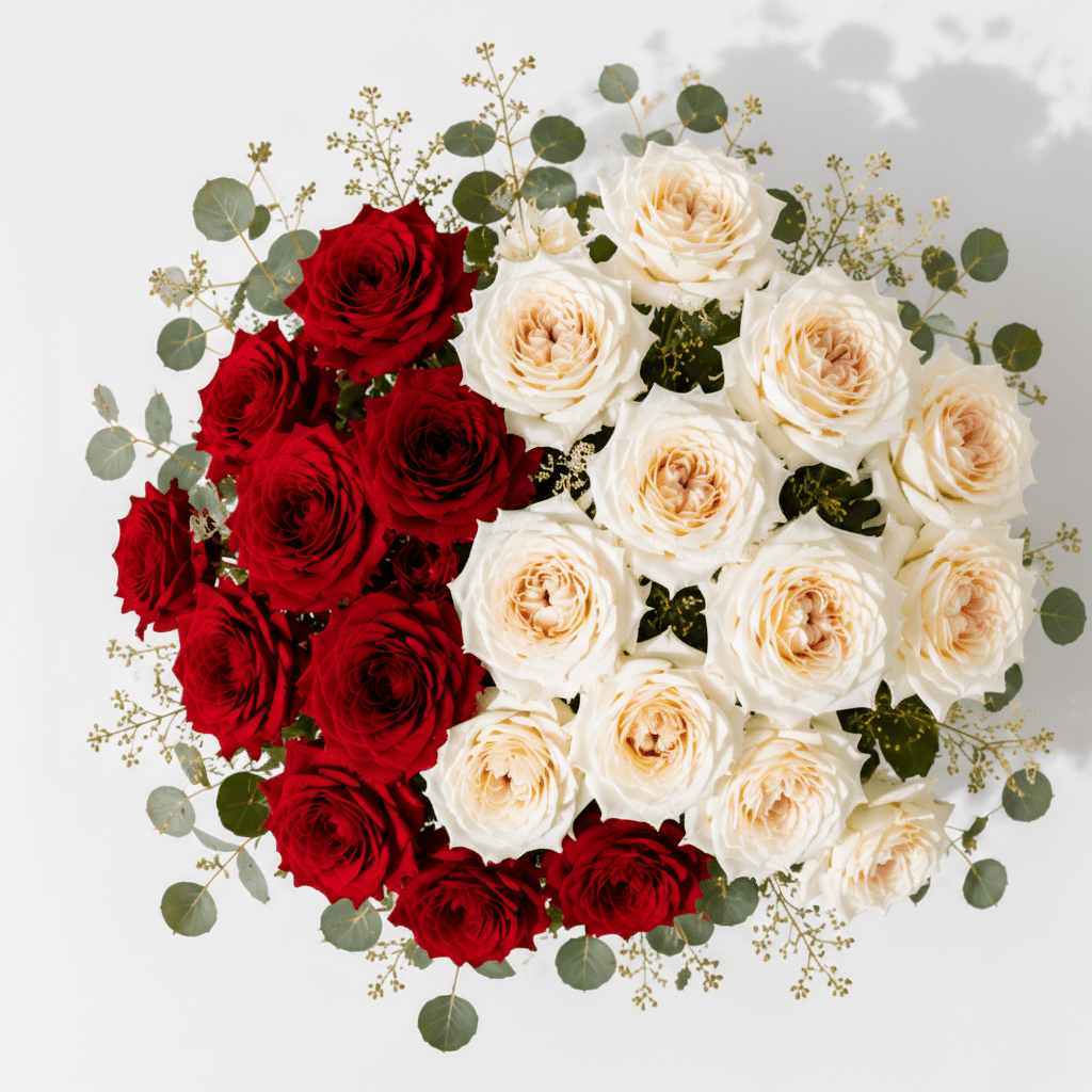 Red & White Roses in a Vase - italianflowerkw