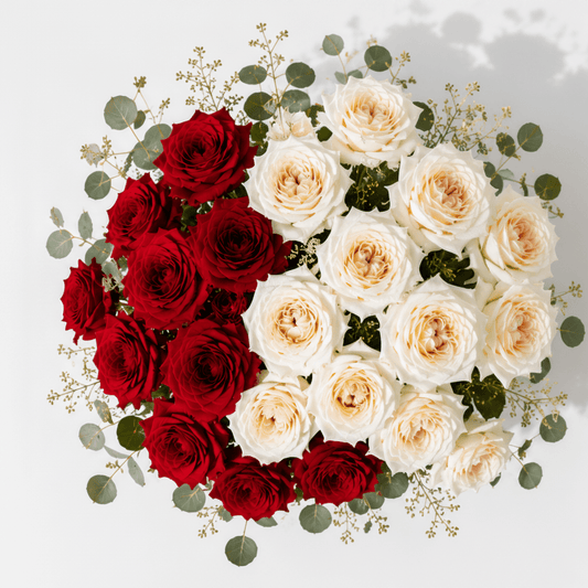 Red & White Roses in a Vase - italianflowerkw