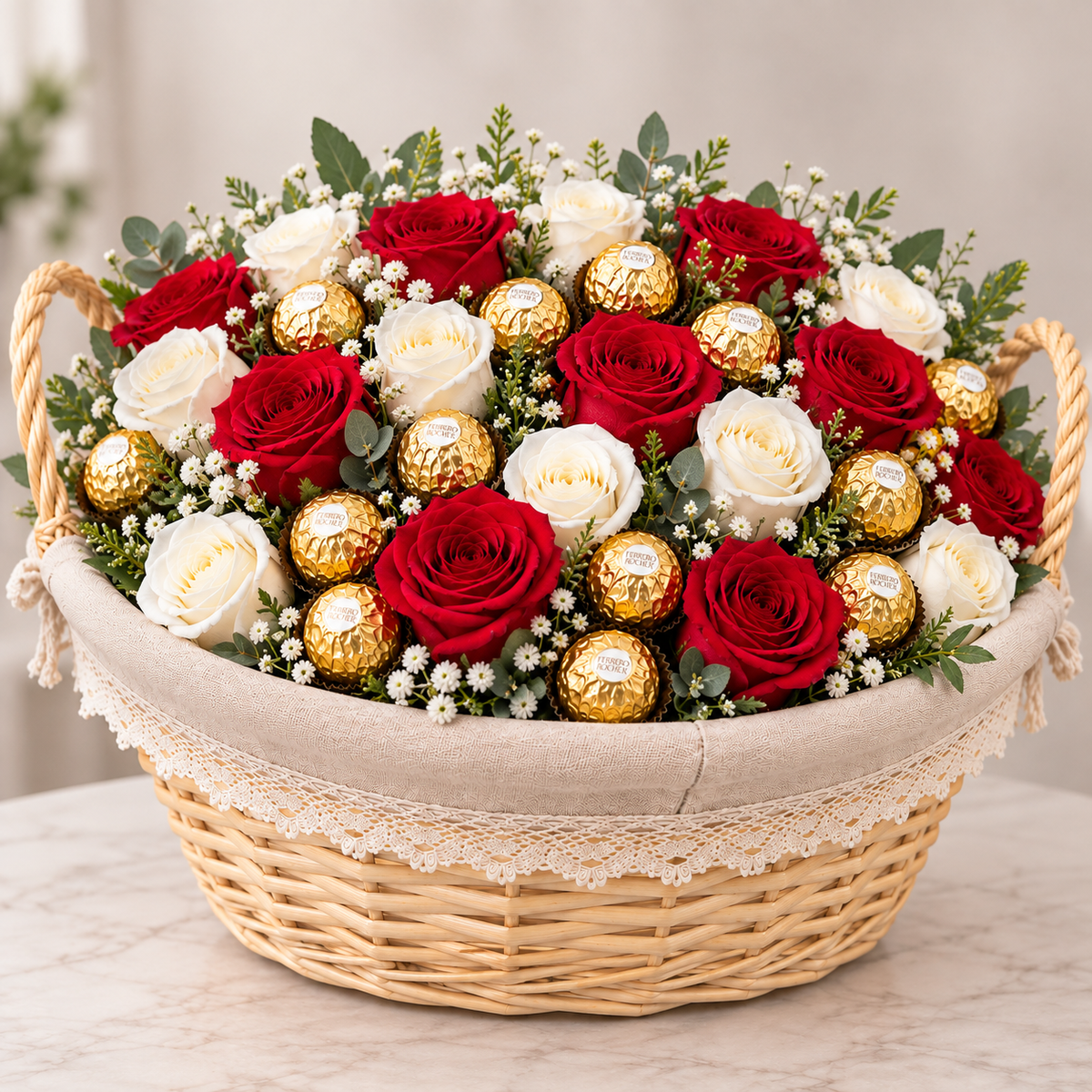 rose and chocolate gift basket-italianflowerkw