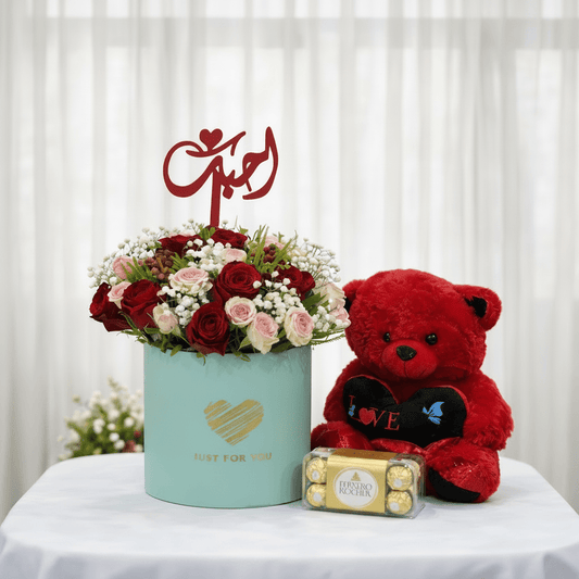 Romantic Roses, Teddy & Ferrero Gift Set-italianflowerkwRomantic Gift Flower