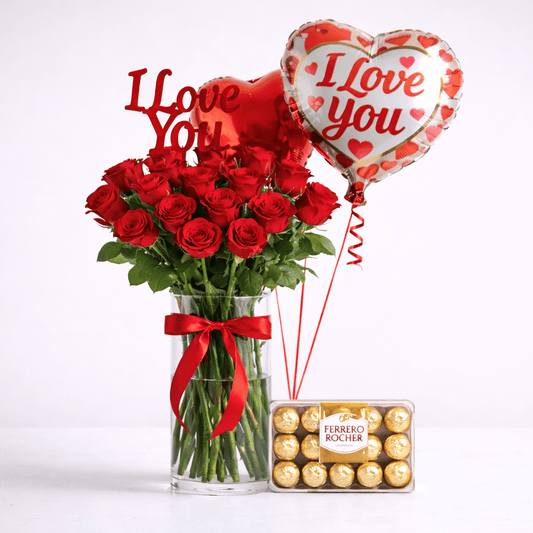 Romantic rose and chocolates arrangement - italianflowerkw